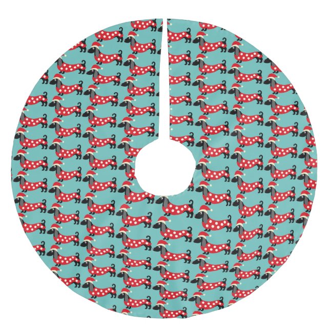 Festive Holiday Dachshunds  Brushed Polyester Tree Skirt (Front)