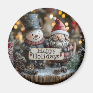 Festive Holiday Decor with Santa and Snowman Magnet