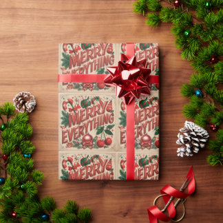 Festive Holiday Design With "Merry Everythinng" Wrapping Paper