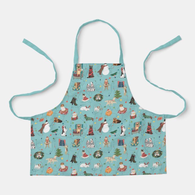 Festive Holiday Dogs in Christmas Sweaters Pattern Apron (Front)