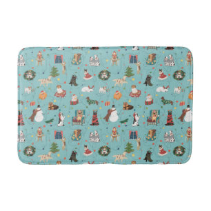 Festive Holiday Dogs in Christmas Sweaters Pattern Bath Mat