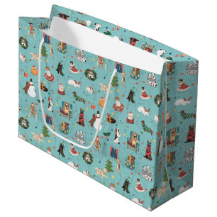 Festive Holiday Dogs in Christmas Sweaters Pattern Large Gift Bag