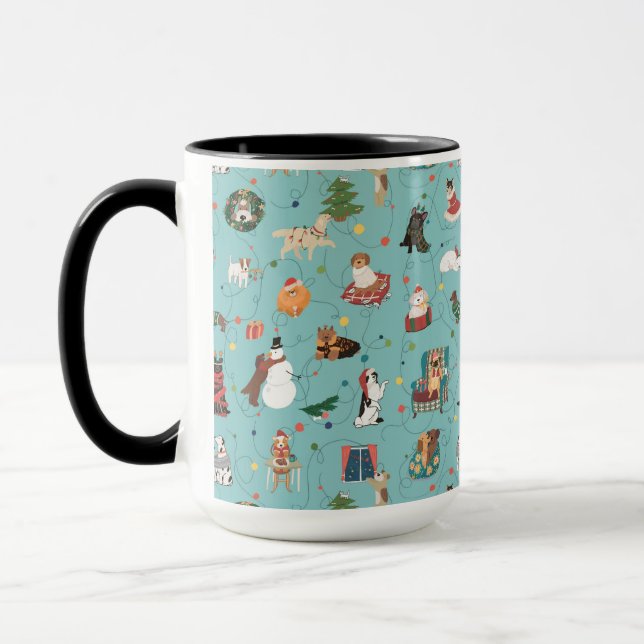 Festive Holiday Dogs in Christmas Sweaters Pattern Mug (Left)