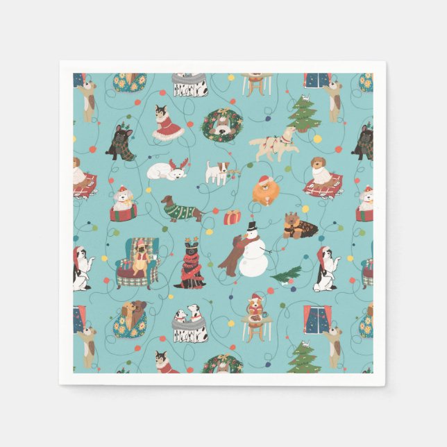 Festive Holiday Dogs in Christmas Sweaters Pattern Napkin (Front)