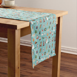 Festive Holiday Dogs in Christmas Sweaters Pattern Short Table Runner