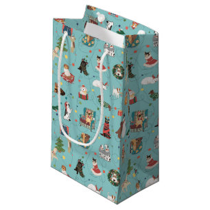 Festive Holiday Dogs in Christmas Sweaters Pattern Small Gift Bag