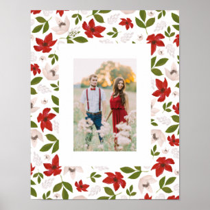 Festive Holiday Floral in White Poster