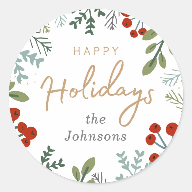 Festive Holiday Frame Classic Round Sticker (Front)