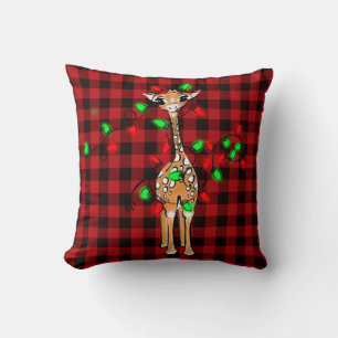 Festive Holiday Giraff,twinkle light buffalo plaid Cushion