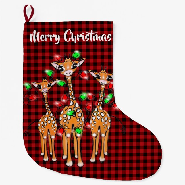 Festive Holiday Giraffe | Merry Christmas  Large Christmas Stocking (Front)