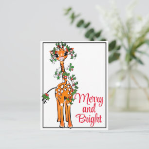 Festive holiday Giraffe   red green Xmas garland Postcard