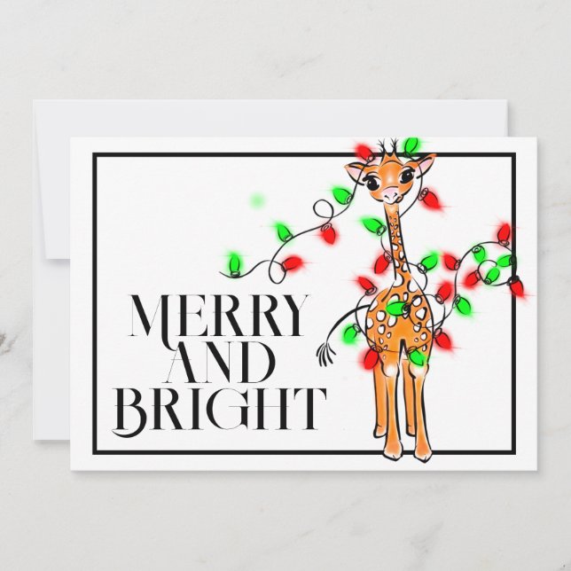 Festive holiday giraffe | red green Xmas lights    Invitation (Front)