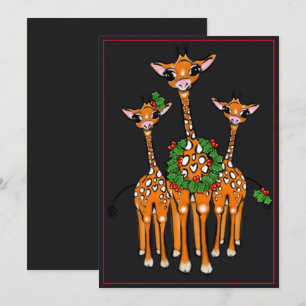 Festive Holiday Giraffes, Holly wreath, Cheers Card