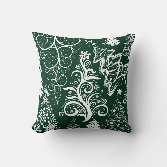 Festive Holiday Green Christmas Trees Xmas Pillow (Front)