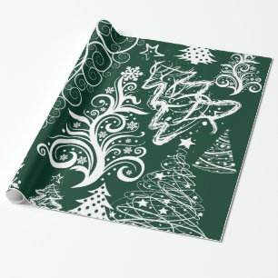 Festive Holiday Green Christmas Trees Xmas Wrapping Paper