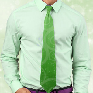 Festive Holiday Green Swirls and Dots Pattern Tie