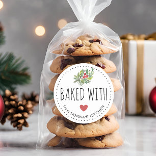 Festive Holiday Greenery Baked With Love  Classic Round Sticker