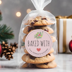 Festive Holiday Greenery Baked With Love Classic Round Sticker