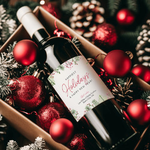 Festive Holiday Greenery Script Business Wine Label