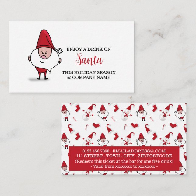 Festive Holiday - Grumpy Santa - Drinks Ticket Enclosure Card (Front/Back)