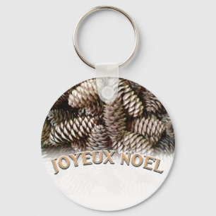 Festive Holiday Joyeux Noel Pine Cone Key Ring