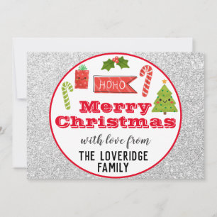 Festive Holiday Merry Christmas Red Silver Glitter Card