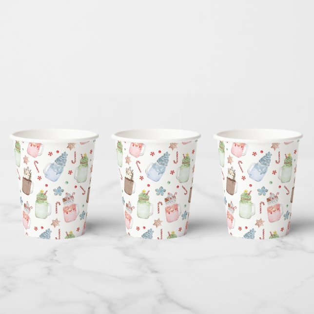 Festive Holiday Milkshakes Pattern Christmas Paper Cups (Multi)