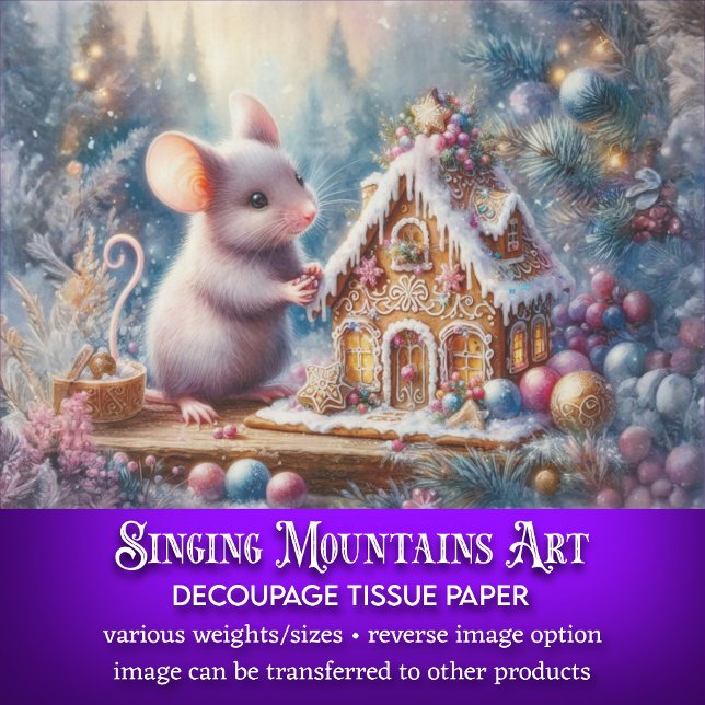 Festive Holiday Mouse Gingerbread House Decoupage Tissue Paper (Creator Uploaded)