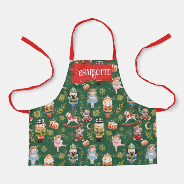 Festive Holiday Nutcracker Ballet Characters Name Apron (Front)