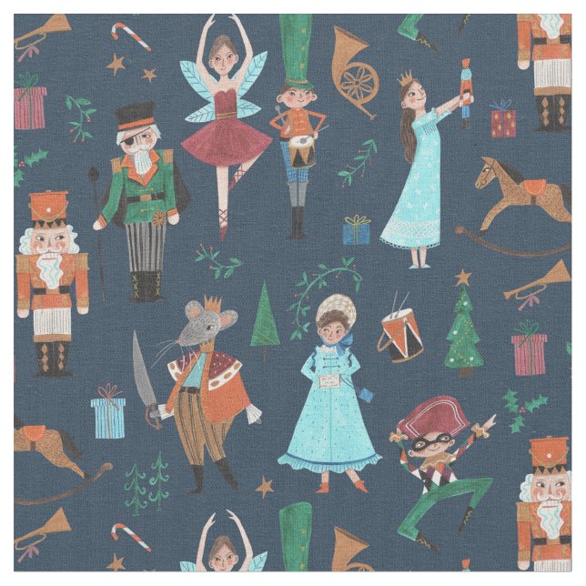 Festive holiday nutcracker blue fabric (Close Up)
