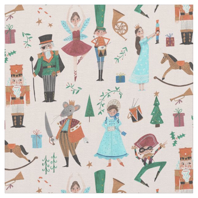Festive holiday nutcracker pink fabric (Close Up)