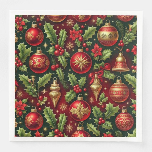 Festive Holiday Ornament Paper Napkin (Front)
