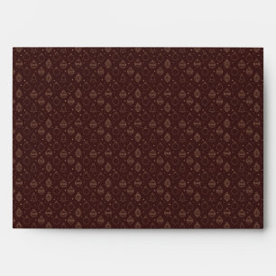 Festive Holiday Ornaments Gold on Chocolate Brown Envelope