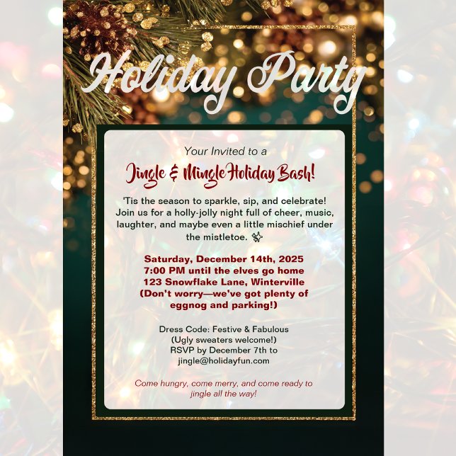 Festive Holiday Party Red & Gold Jingle & Mingle Acrylic Invitations (Creator Uploaded)