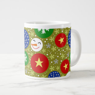 Festive holiday pattern with snowmen and stars large coffee mug