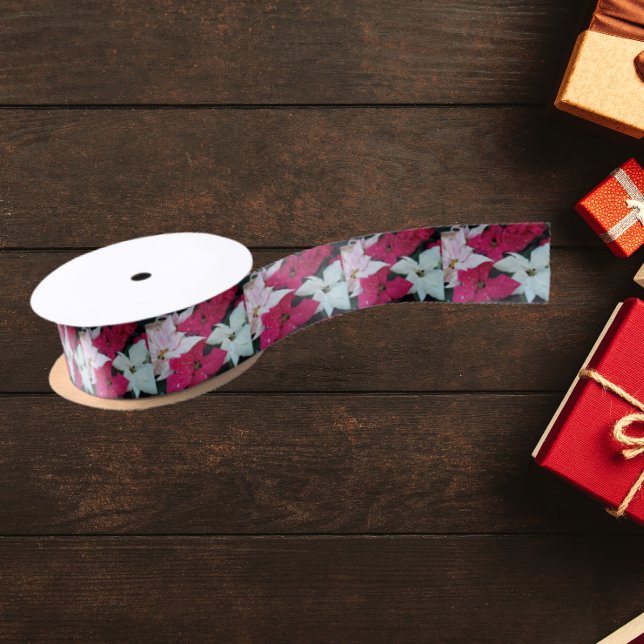 Festive Holiday Poinsettias Floral Satin Ribbon (In Situ)