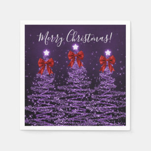 Festive Holiday Purple Christmas Trees Red Bows Napkin