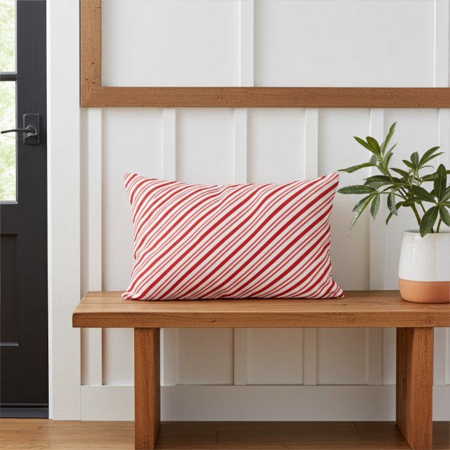 Festive Holiday Red and White Candy Cane Stripes Decorative Cushion (Creator Uploaded)