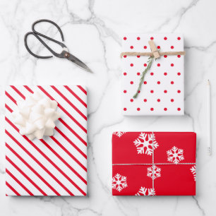 Festive Holiday Red and White Pattern Wrapping Paper Sheet
