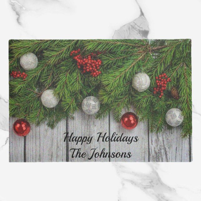 Festive Holiday Red Green & Silver Doormat (Creator Uploaded)