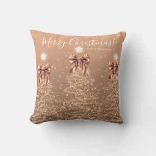 Festive Holiday Rose Gold Christmas Trees Name Cushion