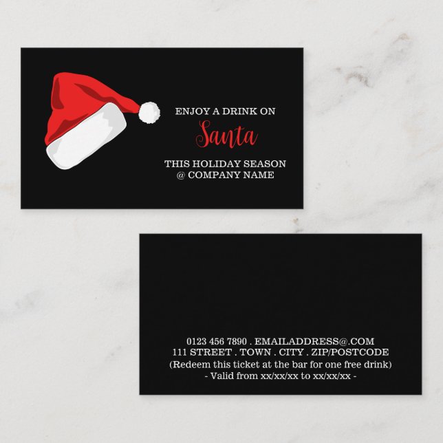 Festive Holiday - Santa Hat - Drinks Ticket Enclosure Card (Front/Back)