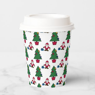 Festive Holiday Santa & Trees Paper Cups
