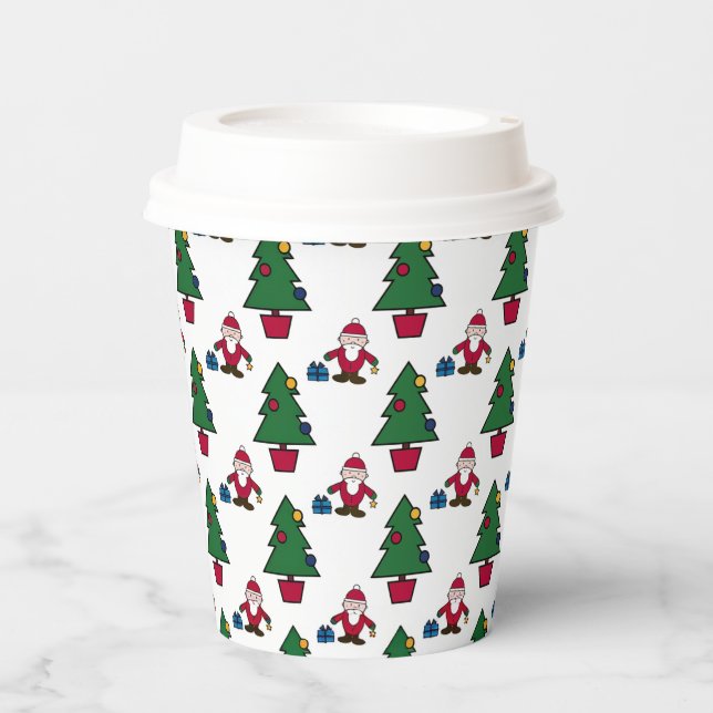 Festive Holiday Santa & Trees Paper Cups (Front)