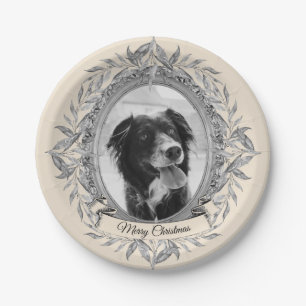 Festive Holiday Silver Frame Photo Paper Plate