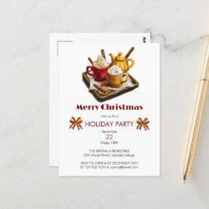 festive holiday tea set, and hot choco Christmas Postcard