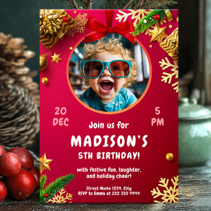 Festive holiday themed kids birthday party invitation