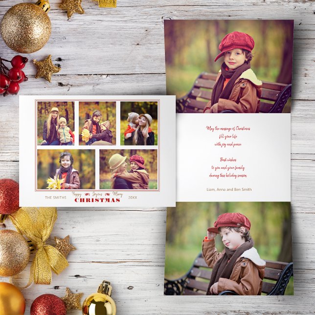 Festive Holiday Typography Five-Photo Collage Tri-Fold Holiday Card (Creator Uploaded)
