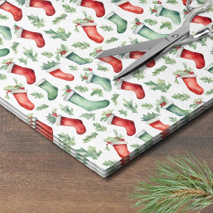 Festive Holiday Watercolor Stocking Christmas Tissue Paper