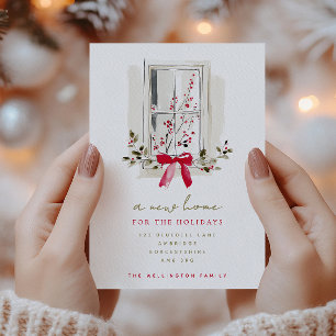 Festive Holiday Window Red New Home Moving Announcement